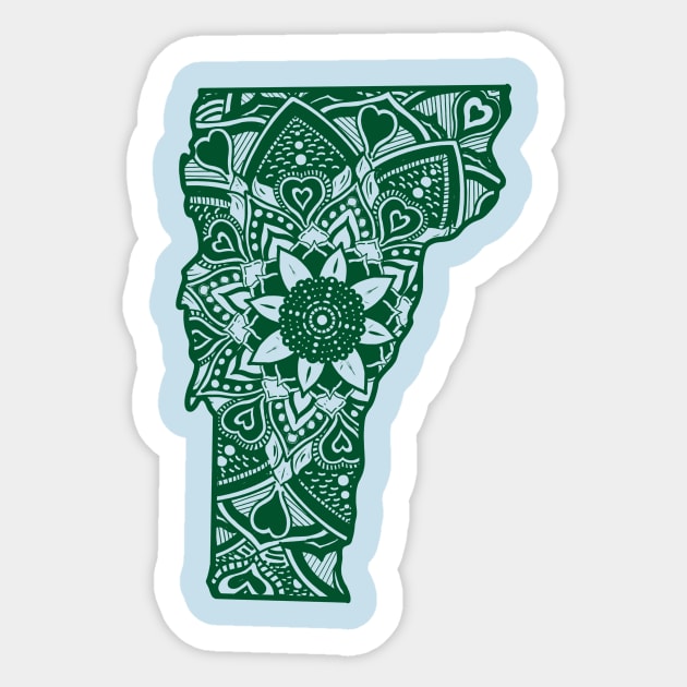 Green Vermont State Gift Mandala Yoga VT Art Sticker by Get Hopped Apparel